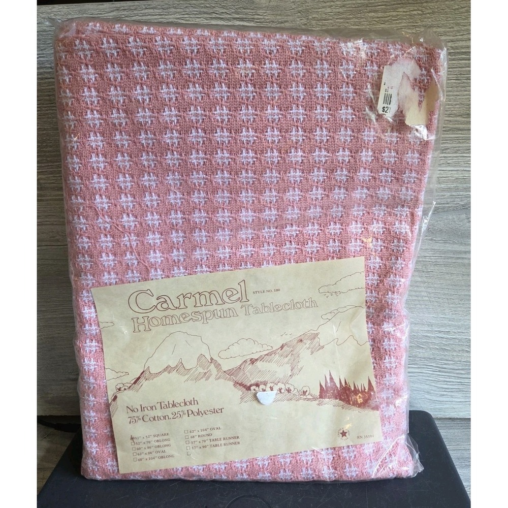 Homespun Carmel Fallani Cohn Tablecloth Pink Woven 52" x 52" NEW VTG B3